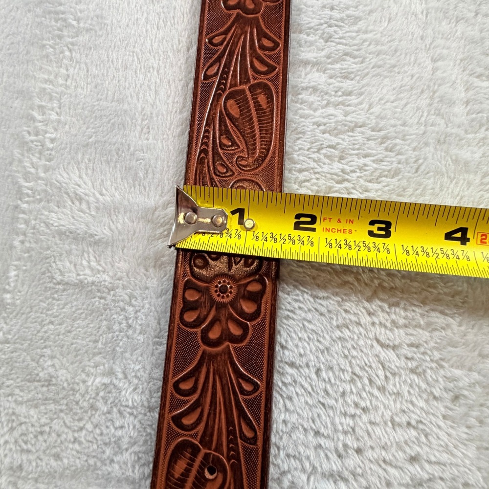 Kacey Lee Western Floral Embossed Genuine Leather Longhorn Belt 2XL Brown New - Picture 5 of 10